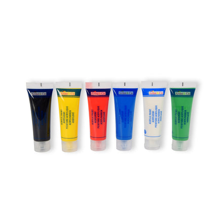 Acrylverf set – 6 tubes - Waterbestendig - wit,rood,blauw,groen,geel,zwart - Verf set – hobbywinkel – 3.5cm x 4.5cm x 15cm