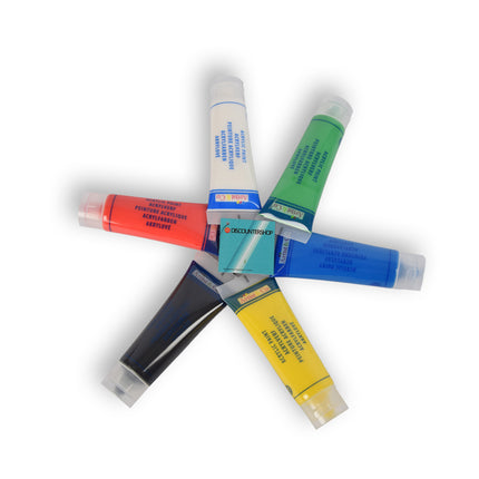 Acrylverf set – 6 tubes - Waterbestendig - wit,rood,blauw,groen,geel,zwart - Verf set – hobbywinkel – 3.5cm x 4.5cm x 15cm