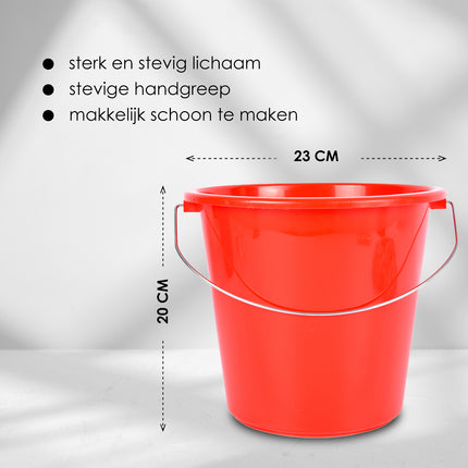 Handige Bouwemmer Rood 5L Kunststof 20x23 cm met IJzeren Handgreep - Voor Thuis en Tuin
