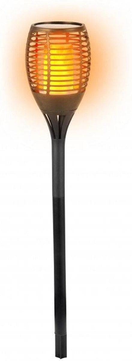 Solarlamp LED vlam 72 lampjes - elektrische fakkel solar LED 77 cm kunststof oranje/zwart - Solar tuinlampen pilaar/paal op zonne-energie - tuinverlichting - Solar LED Tuinverlichting - Tuindecoratie