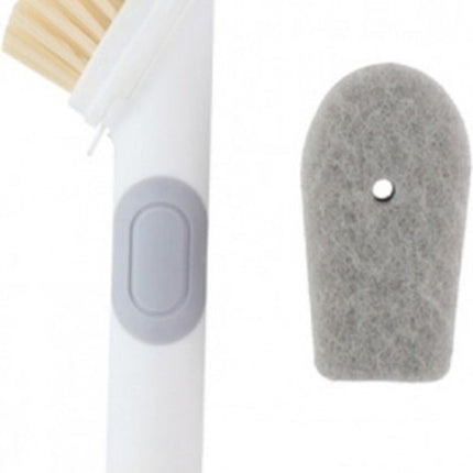 Luxe Set Stoffer en Blik Bamboe|veeggarnituur bamboe Duurzaam beige 37x25cm| Afwasborstel - keukenborstel - rond handvat 10xØ7cm 80gr|afwasborstel & zeepdispenser 25 cm wit 2-delig