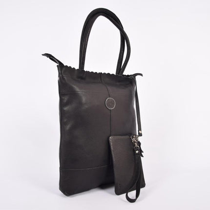 Shopper met sleutelhanger en natuurlijk inclusief portemonnee, Leren Shopper Haifa 4east zwart