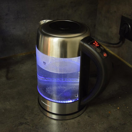 Glazen waterkoker RVS met Groen - blauw - lichtgroen - paars en rood LED licht (1,7 Liter)