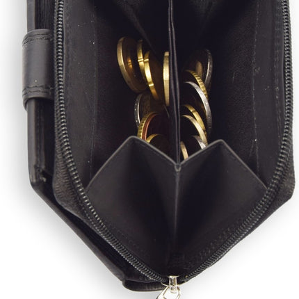 Compacte Leren Rits Portemonnee | Nappa leer | heren/dames portemonnee | betaalbare Portefeuille van echt Leer -duurzaam ruim en veilig | Anti Skim |zwart - Unisex - heren portemonnees