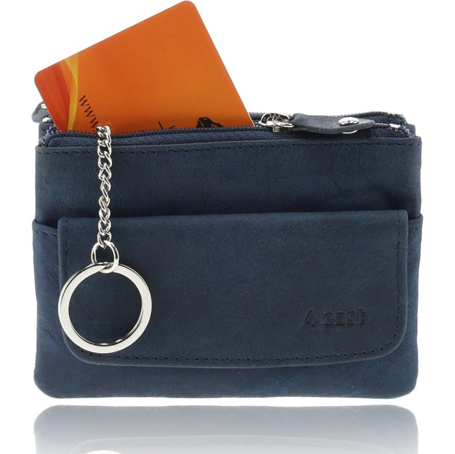 4East® Sleuteletui Portemonnee - Blauw | Leren Sleuteletui met Rits | RFID Pasjeshouder en Sleutel Organizer | Uniseks