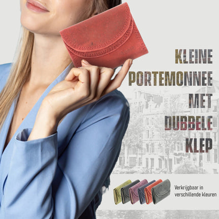 Portemonnee met Dubbele Kleppen | Overslag Portemonnee Dames & Heren | RFID Bescherming | Rood | 2 Pasjeshouder, Bil & Muntvak | 9x7x2cm 