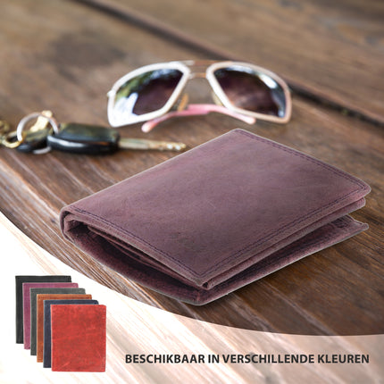 Heren Portemonnee | 8 Pasjes, Briefgeld & Muntvak | RFID Bescherming Heren Portefeuille | Paars Echt Leer | 11X9X2cm | Ideaal Cadeau voor Hem – Verjaardag!