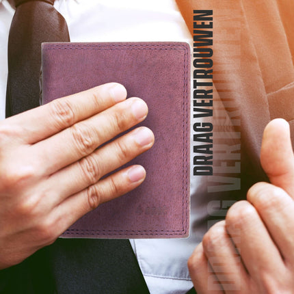 Heren Portemonnee | 8 Pasjes, Briefgeld & Muntvak | RFID Bescherming Heren Portefeuille | Paars Echt Leer | 11X9X2cm | Ideaal Cadeau voor Hem – Verjaardag!