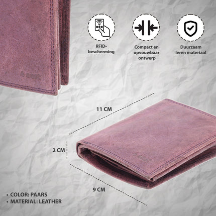 Heren Portemonnee | 8 Pasjes, Briefgeld & Muntvak | RFID Bescherming Heren Portefeuille | Paars Echt Leer | 11X9X2cm | Ideaal Cadeau voor Hem – Verjaardag!