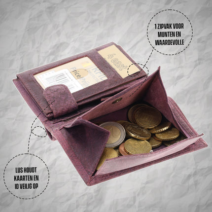 Heren Portemonnee | 8 Pasjes, Briefgeld & Muntvak | RFID Bescherming Heren Portefeuille | Paars Echt Leer | 11X9X2cm | Ideaal Cadeau voor Hem – Verjaardag!