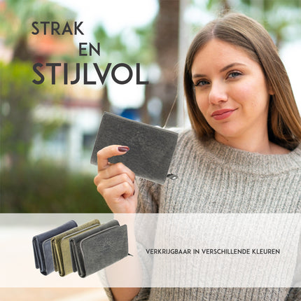 Overslag Portemonnee Dames & Heren | Echt Leren Portemonnee met RFID | 11 Pasjeshouder | Portefeuille Cadeau voor Hem & Haar | 12.5x8.5 cm - Grijs