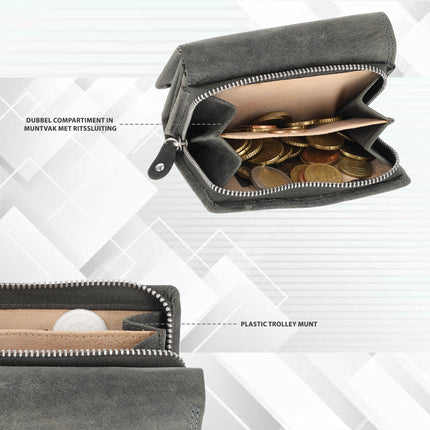 Overslag Portemonnee Dames & Heren | Echt Leren Portemonnee met RFID | 11 Pasjeshouder | Portefeuille Cadeau voor Hem & Haar | 12.5x8.5 cm - Grijs
