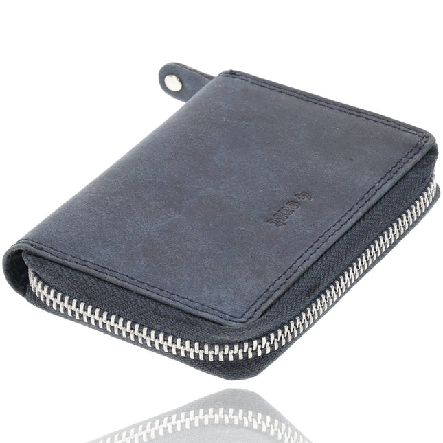  Portemonnee Met Rits - Heren & Dames | RFID Bescherming & Echt Leer | 4 Pasjeshouder & Muntvak | Ideaal Mini Cadeautjes | 12x8x2 cm – Navy