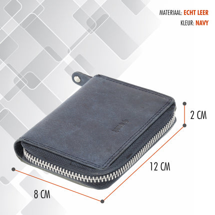  Portemonnee Met Rits - Heren & Dames | RFID Bescherming & Echt Leer | 4 Pasjeshouder & Muntvak | Ideaal Mini Cadeautjes | 12x8x2 cm – Navy