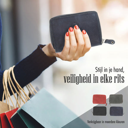  Portemonnee Met Rits - Heren & Dames | RFID Bescherming & Echt Leer | 4 Pasjeshouder & Muntvak | Ideaal Mini Cadeautjes | 12x8x2 cm – Navy