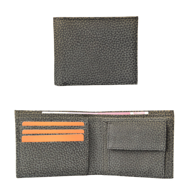 Premium Leren Portemonnee In Zwart/Grijs | Origineel Leer Portefeuille | 11,5 cm x 9,5 cm x 2 cm | Kaarthouder Met 3 Kaartsleuven | 2 Ruime Biljetvakken Voor Grote Biljetten | Munten Vak Voor 1 Euro | 2 Verborgen Vakken | Perfect Cadeau