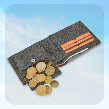 Premium Leren Portemonnee In Zwart/Grijs | Origineel Leer Portefeuille | 11,5 cm x 9,5 cm x 2 cm | Kaarthouder Met 3 Kaartsleuven | 2 Ruime Biljetvakken Voor Grote Biljetten | Munten Vak Voor 1 Euro | 2 Verborgen Vakken | Perfect Cadeau