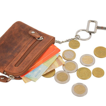 Autosleutel RFID Antidiefstal Sleutel Etui Hoesje Sleuteletui portemonnee - portemonnee etui - ring portemonnee - pasjeshouder met rits - rits portemonnee - 2 ritsen portemonnee - buffelleer portemonnee
