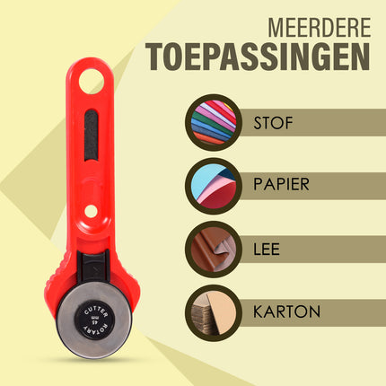 Rolmes | Rood | Roterende Snijder | Rolsnijder | Met Veiligheidsfunctie | Messenrol | Rollermes | voor Hobby en Klussen | 18cm*2.8cm*1.8cm