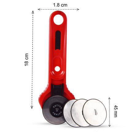 Rolmes | Rotary Knife |  Snijmes | Rolmes | Messenrol | Roterende Snijder Set | 71 gram | Rood |  Rolmes met Messen | RVS Messen – 3 stuks | 45cm*18cm*1.8cm 
