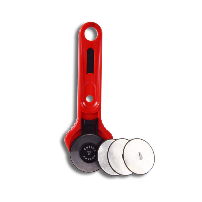 Rolmes | Rotary Knife |  Snijmes | Rolmes | Messenrol | Roterende Snijder Set | 71 gram | Rood |  Rolmes met Messen | RVS Messen – 3 stuks | 45cm*18cm*1.8cm 