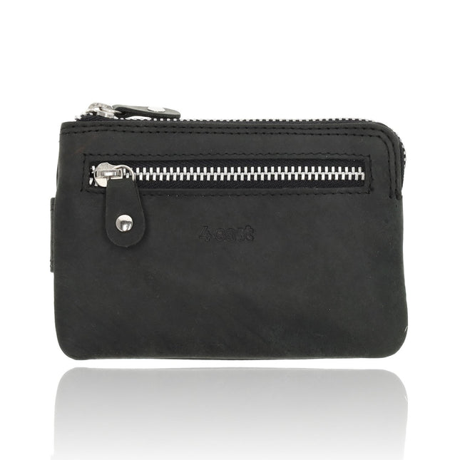 Mini portemonnee sleutelhanger | unisex rfid sleuteletui |mini portemonnee met rits muntvak | 4 pasjeshouder & 2 sleutelring | 12.5x8x1cm - zwart 
