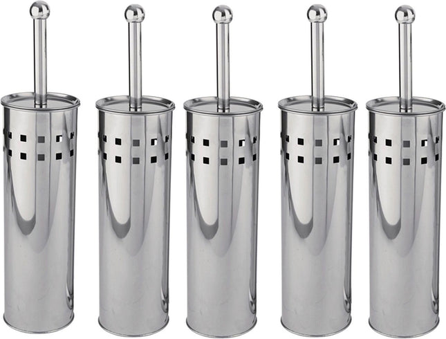5 Stuks Toiletborstel RVS - Wcborstel Rvs - RVS Toiletborstel in houder - Toiletborstelhouder - Wc borstel - Toiletborstel - Zilver - RVS