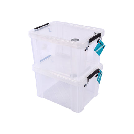Handige Stapelbare Grote Witte Opbergboxen Met Klikdeksel - Set Van 2 Stuks - 5L Opbergcapaciteit - Afmetingen 26cm X 19cm X 16cm