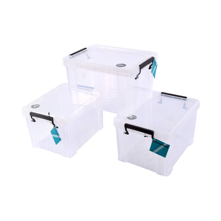 3 Stuks Stapelbare Grote Witte Opbergboxen - Klikdeksel - 26cm x 19cm x 16cm - 5L