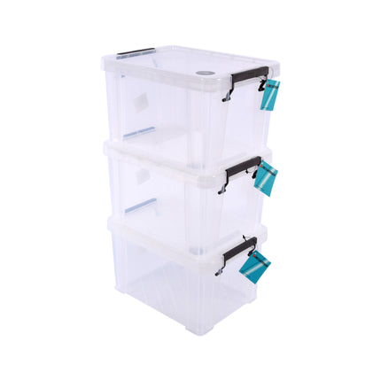 3 Stuks Stapelbare Grote Witte Opbergboxen - Klikdeksel - 26cm x 19cm x 16cm - 5L