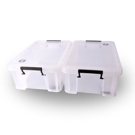 Stapelbare Grote Opbergbox van Transparant Plastic met Deksel - Ideaal voor Kleding en Speelgoed - 15L - 30x16.5x47cm - Luchtdicht en met Handgrepen | Set Van 2 