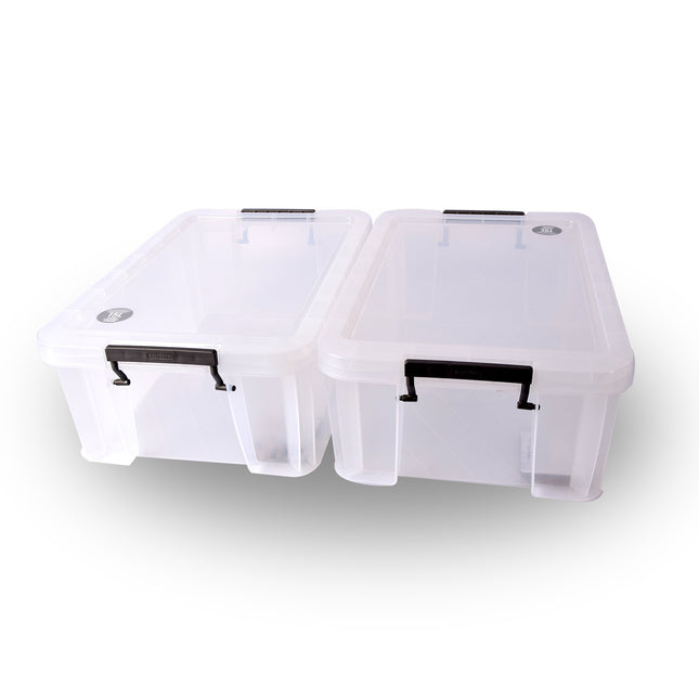 Stapelbare Grote Opbergbox van Transparant Plastic met Deksel - Ideaal voor Kleding en Speelgoed - 15L - 30x16.5x47cm - Luchtdicht en met Handgrepen | Set Van 2 