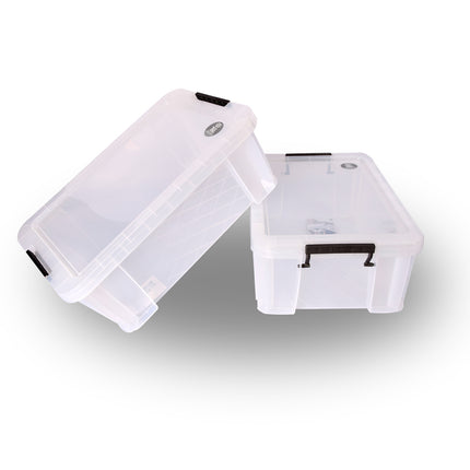 Stapelbare Grote Opbergbox van Transparant Plastic met Deksel - Ideaal voor Kleding en Speelgoed - 15L - 30x16.5x47cm - Luchtdicht en met Handgrepen | Set Van 2 