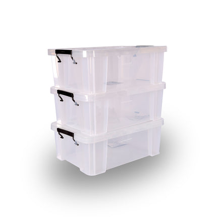 Praktische Transparante Opbergbox - 28x31x42 cm - 15 Liter - Stapelbaar voor Speelgoed, Kleding & Gereedschap | Set Van 3 Stuks