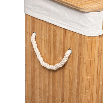 Wasmand bamboe | Linnen | Opvouwbaar | Opbergmand | Laundry basket | Mand voor wasgoed | Met deskel | Met handvaten | Inclusief waszak | Natuurlijk hout | 60L | 40x30x50cm