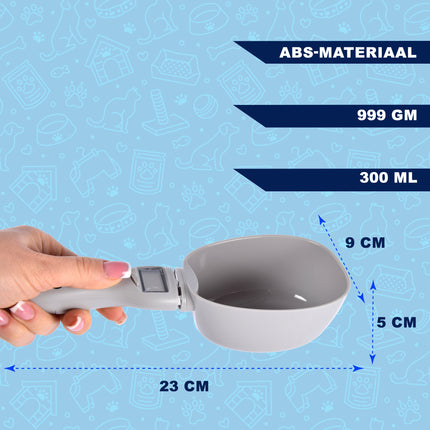 Digitale Voerscheppen Voor Hond Lepel | 1 Stuk | 3V CR2032 Batterij Vereist | 9cm x 23cm x 5cm | Grijs | Elektronische Weegschaal Maatschepjes Voor Huisdieren | ABS Materiaal | Digitale Voedsel Maatschep