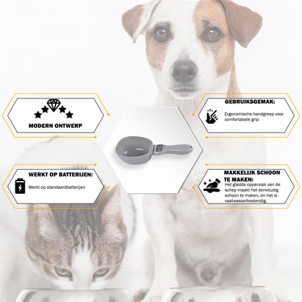 Digitale Voerscheppen Voor Hond Lepel | 1 Stuk | 3V CR2032 Batterij Vereist | 9cm x 23cm x 5cm | Grijs | Elektronische Weegschaal Maatschepjes Voor Huisdieren | ABS Materiaal | Digitale Voedsel Maatschep