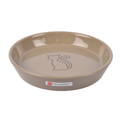 Keramiek Drinkbak | Kat Voerbak | Ronde Waterbak | Taupe | 20cm x 20cm x 3.5cm | Onderhoudsvriendelijk | Antislip | Vaatwasmachinebestendig | 500ml