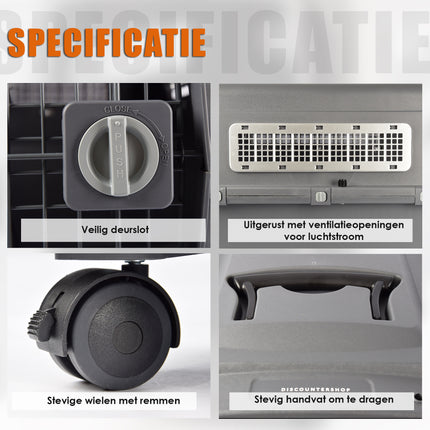 Stevige Draagbox | Transport Bench Hond | 80cm x 65.5cm x 56cm | Donkergrijs | 2 Handvaten | Deur met Draaivergrendeling | 2 Verwijderbare Bakjes | Ventilatie Opening | Kunststof/Metalen