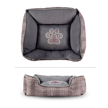 Hondenmand en Kattenmand in Rechthoek Design | Comfortabel Grijs Pluche Bed | 50cm x 40cm x 16cm | Anti-stress Slaapplaats | Wasbaar met Verhoogde Randen en Zachte Vulling    