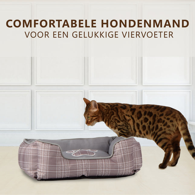 Hondenmand en Kattenmand in Rechthoek Design | Comfortabel Grijs Pluche Bed | 50cm x 40cm x 16cm | Anti-stress Slaapplaats | Wasbaar met Verhoogde Randen en Zachte Vulling    