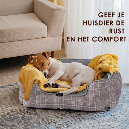 Hondenmand en Kattenmand in Rechthoek Design | Comfortabel Grijs Pluche Bed | 50cm x 40cm x 16cm | Anti-stress Slaapplaats | Wasbaar met Verhoogde Randen en Zachte Vulling    