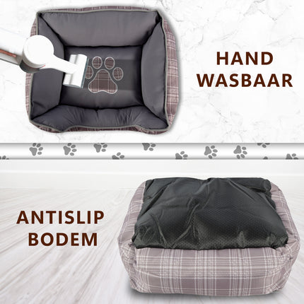 Hondenmand en Kattenmand in Rechthoek Design | Comfortabel Grijs Pluche Bed | 50cm x 40cm x 16cm | Anti-stress Slaapplaats | Wasbaar met Verhoogde Randen en Zachte Vulling    