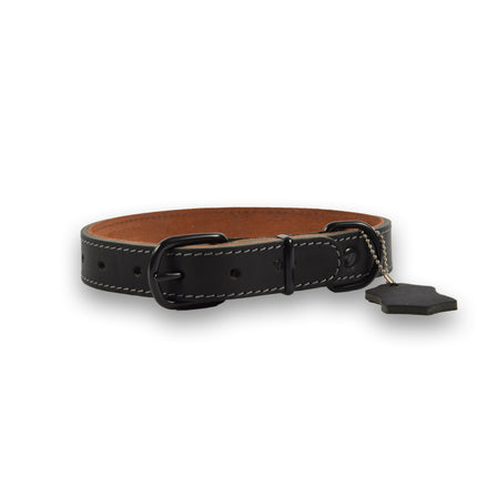 Verstelbare Halsband Hond en Kat - Zwart - Echte Leder - Maat L - 2.5cm Breed