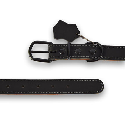 Verstelbare Halsband Hond en Kat - Zwart - Echte Leder - Maat L - 2.5cm Breed