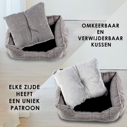 Comfortabel Rechthoek Hondenmand en Kattenmand | Lichtgrijs | 50cm x 40cm x 16 cm met Antislip Bodem | Ergonomisch Dubbelzijdig Kussen en Verhoogde Randen Voor Middelgrote Honden en Katten 