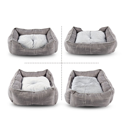 Comfortabel Rechthoek Hondenmand en Kattenmand | Lichtgrijs | 50cm x 40cm x 16 cm met Antislip Bodem | Ergonomisch Dubbelzijdig Kussen en Verhoogde Randen Voor Middelgrote Honden en Katten 