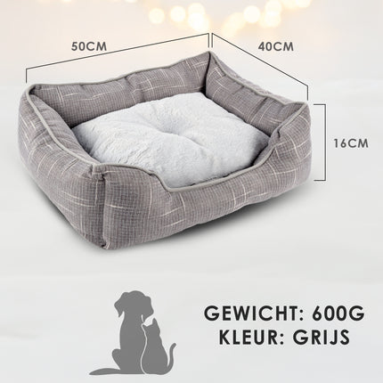 Comfortabel Rechthoek Hondenmand en Kattenmand | Lichtgrijs | 50cm x 40cm x 16 cm met Antislip Bodem | Ergonomisch Dubbelzijdig Kussen en Verhoogde Randen Voor Middelgrote Honden en Katten 