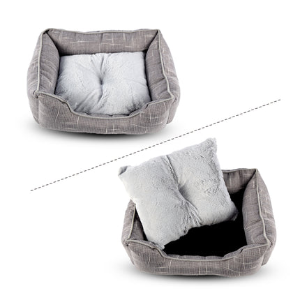 Comfortabel Rechthoek Hondenmand en Kattenmand | Lichtgrijs | 50cm x 40cm x 16 cm met Antislip Bodem | Ergonomisch Dubbelzijdig Kussen en Verhoogde Randen Voor Middelgrote Honden en Katten 