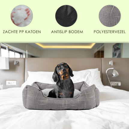 Comfortabel Rechthoek Hondenmand en Kattenmand | Lichtgrijs | 50cm x 40cm x 16 cm met Antislip Bodem | Ergonomisch Dubbelzijdig Kussen en Verhoogde Randen Voor Middelgrote Honden en Katten 